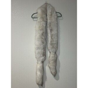 Vintage Long Fox Fur Scarf  W/Tails Off White W/Brown Tips 85" Gorgeous